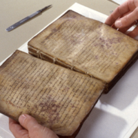 A rare action shot of the palimpsest being disbound